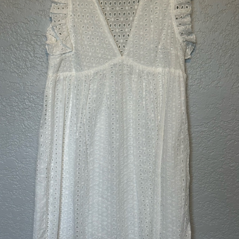 White Eyelet Dress with Ruffle Sleeves
